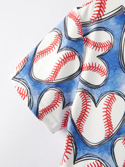 Baseball Print Milk Silk Girls Blue Dress