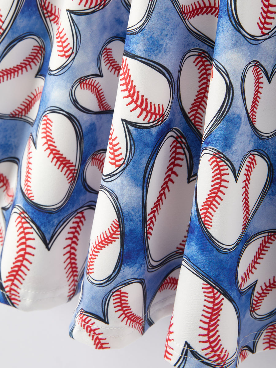 Baseball Print Milk Silk Girls Blue Dress