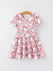 Baseball Print Milk Silk Girls Pink Dress