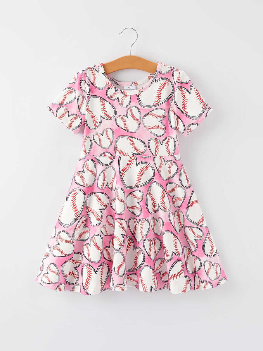 Baseball Print Milk Silk Girls Pink Dress