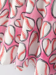 Baseball Print Milk Silk Girls Pink Dress