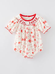 Valentine's Day "I'm so loved‘’Smocking Embroidered Girls Romper