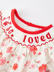 Valentine's Day "I'm so loved‘’Smocking Embroidered Girls Romper