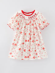 Valentine's Day "I'm so loved‘’Smocking Embroidered Girls Dress