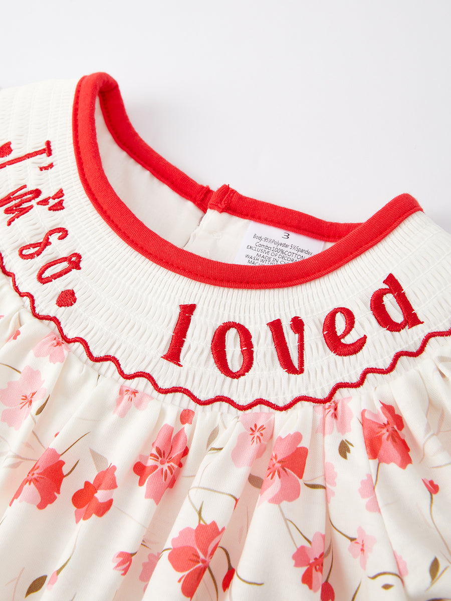 Valentine's Day "I'm so loved‘’Smocking Embroidered Girls Dress