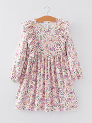 Girls Fall Floral Print Long Sleeve Dress