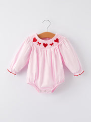 Pink Smocking Embroidery Long Sleeve Girls Romper