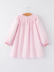 Pink Smocking Embroidery Long Sleeve Girls Dress