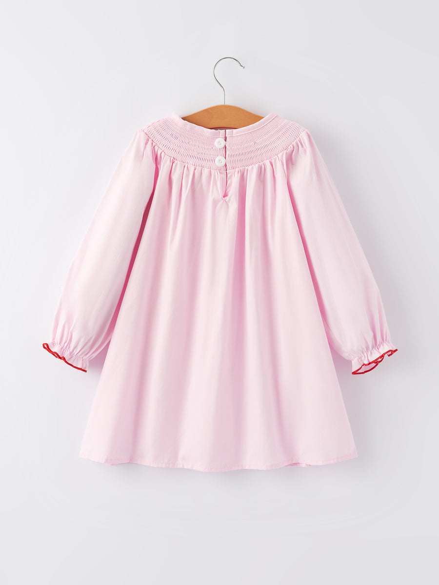 Pink Smocking Embroidery Long Sleeve Girls Dress