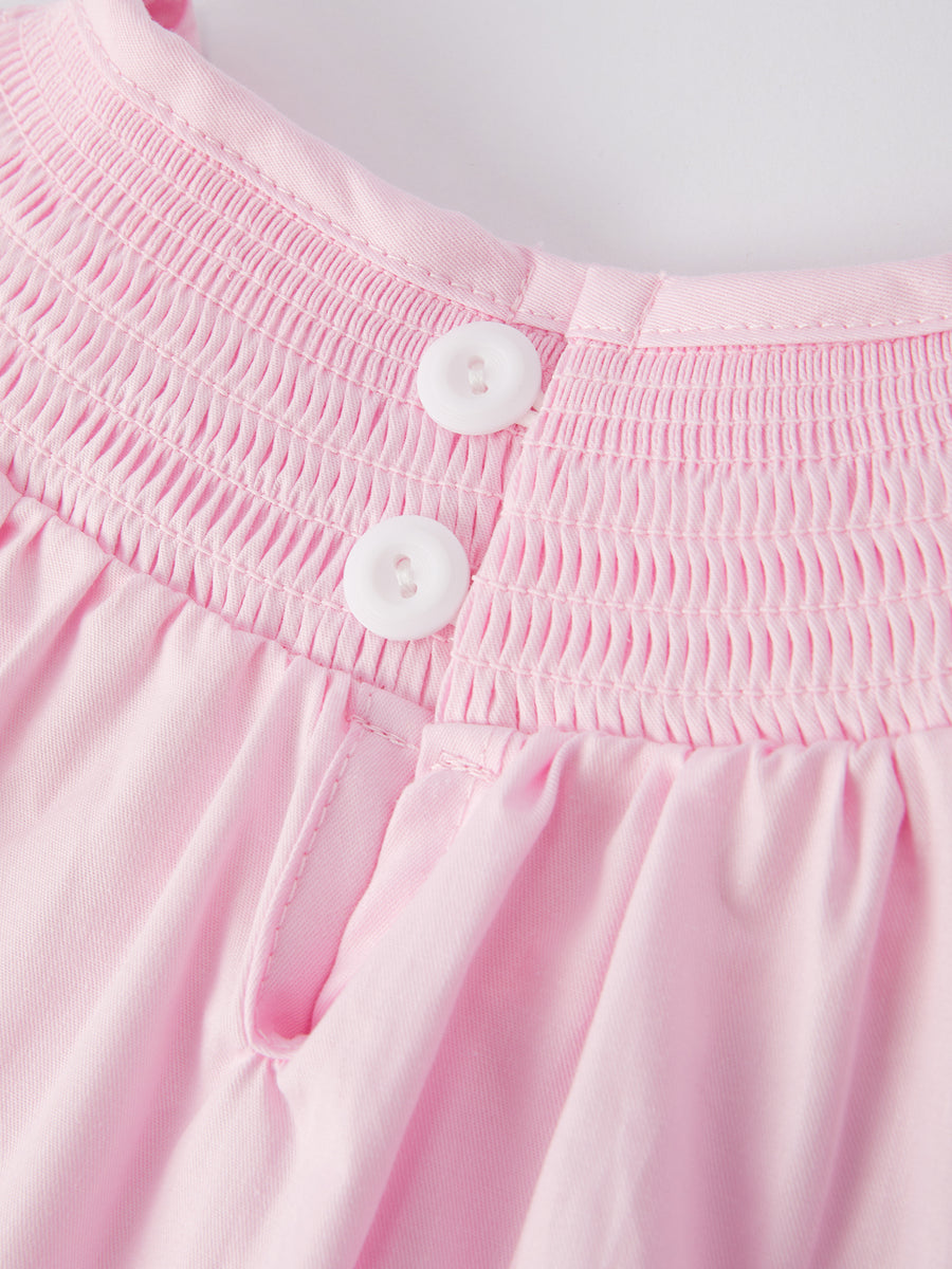 Pink Smocking Embroidery Long Sleeve Girls Dress