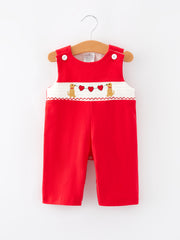 Valentine's Day Dog Heart Smocking Embroidered Boys Romper