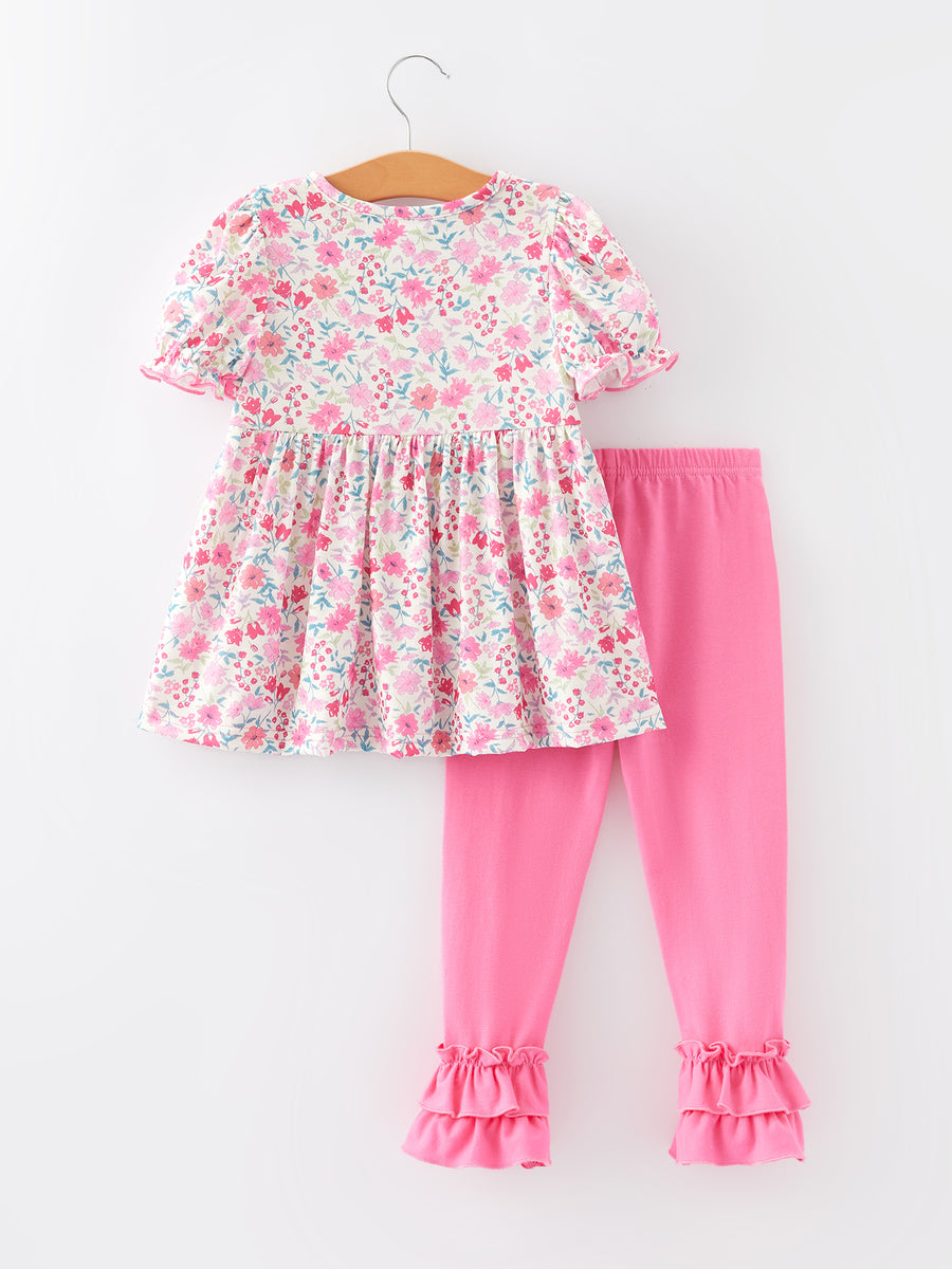 Smocking Heart Bow Embroidery Girls Outfits Set