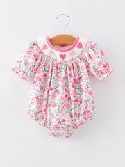 Smocking Heart Bow Embroidery Girls Romper