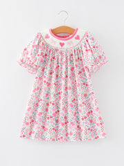 Smocking Heart Bow Embroidery Girls Dress