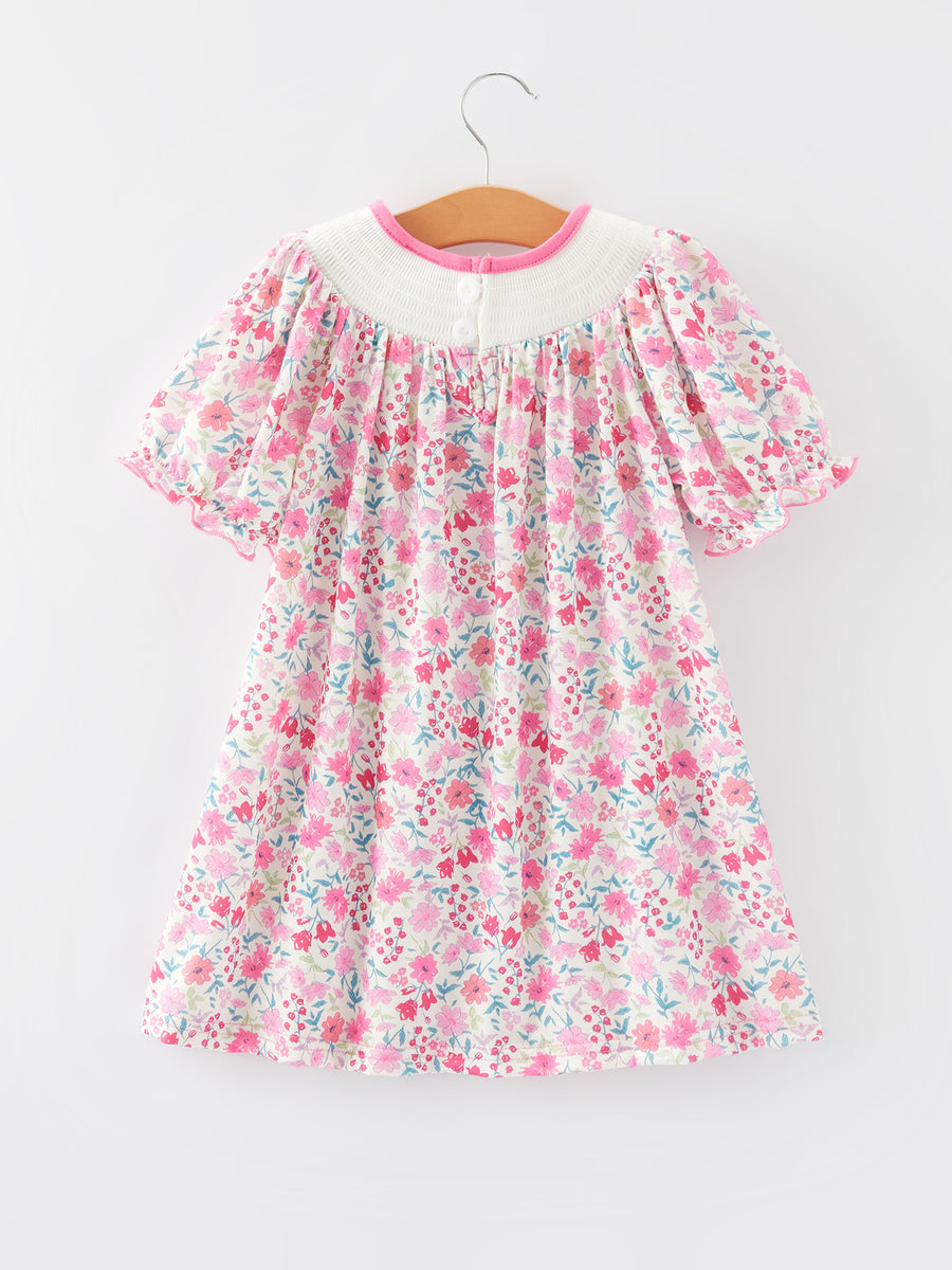 Smocking Heart Bow Embroidery Girls Dress