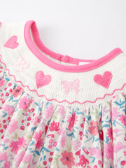 Smocking Heart Bow Embroidery Girls Dress