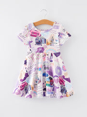 Ts lavender Twirly  Print Girls Milk Silk Dress  PREORDER (SHIP ON 4TH NOV)