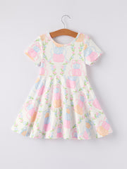 Halloween Pumpkin Bow Print Girls Dress