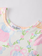 Halloween Pumpkin Bow Print Girls Dress