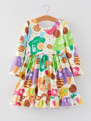 Girls Cookie Donut Print Dress