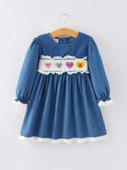 Valentine's Day Heart Letters Smocking Embroidered Lace Dress