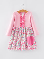 Valentine's Day Floral Print Girls Dress