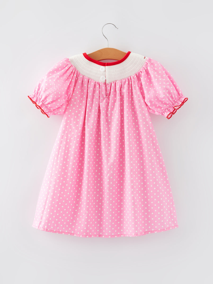 Valentine's Day Girls Smocking Embroidered Polka Dots Dress