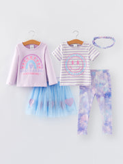 Valentine's Day Girls 5-piece T-shirt Gauze skirt Pants Set with headband