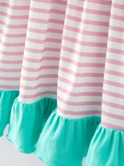 Valentine's Day Ruffle Stripe Smocking Embroidered Dress