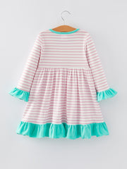 Valentine's Day Ruffle Stripe Smocking Embroidered Dress