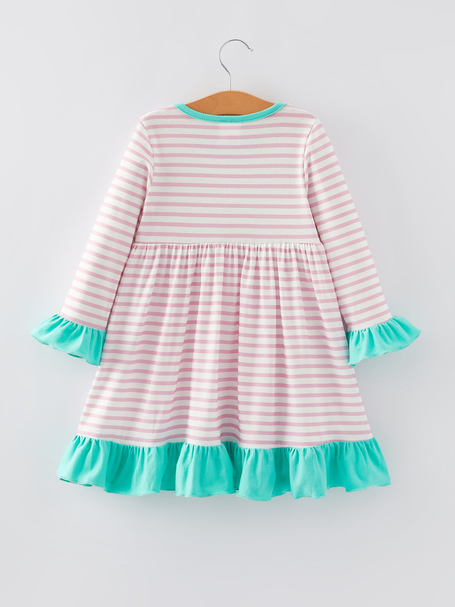 Valentine's Day Ruffle Stripe Smocking Embroidered Dress