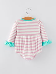 Valentine's Day Ruffle Stripe Smocking Embroidered Girls Romper