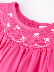 Girls Bow Smocking Embroidery Hot Pink Dress