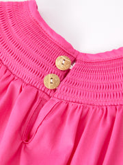 Girls Bow Smocking Embroidery Hot Pink Dress