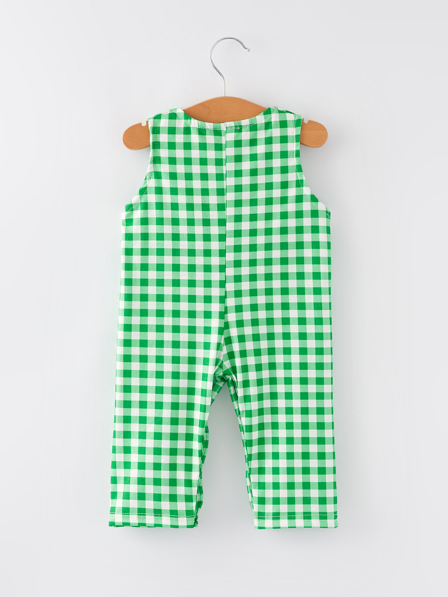 St. Patrick's Day Smocking Embroidered Green Plaid Boys' Romper