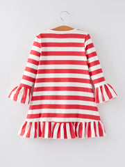 Girls Christmas Gingerbread Man Red and White Stripes Dress