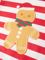 Girls Christmas Gingerbread Man Red and White Stripes Dress