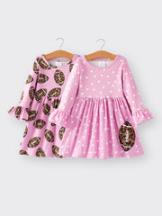 Fall Girls Dress Of 2 Pcs In One Package Ball Stripe Print Dress