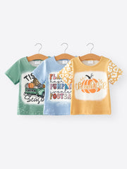 Girls 3pcs Short-sleeve T-shirts pumpkin Car Letter Print