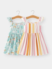 Girls Rainbow Stripe Print Dress 2-piece Set