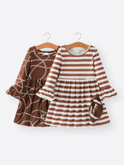 Fall Girls Ball Stripe Print Brown Dress  2-piece Set