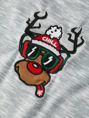 Christmas Reindeer Embroidery Striped Romper