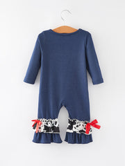 Girls Cow Applique Embroidered Romper