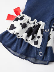 Girls Cow Applique Embroidered Romper