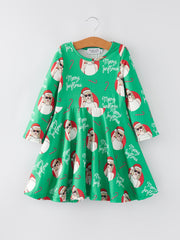 TS Christmas Print Green Girls Milk Silk Girls Dress