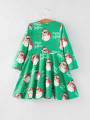 TS Christmas Print Green Girls Milk Silk Girls Dress