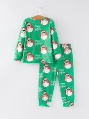 TS Christmas Print Green Girls Milk Silk Girls Pajamas