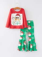 TS Christmas Print Top + Pants Girls Outfits Set