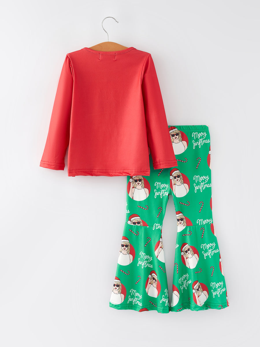 TS Christmas Print Top + Pants Girls Outfits Set