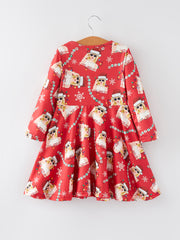 TS Christmas Print Red Girls Milk Silk Dress